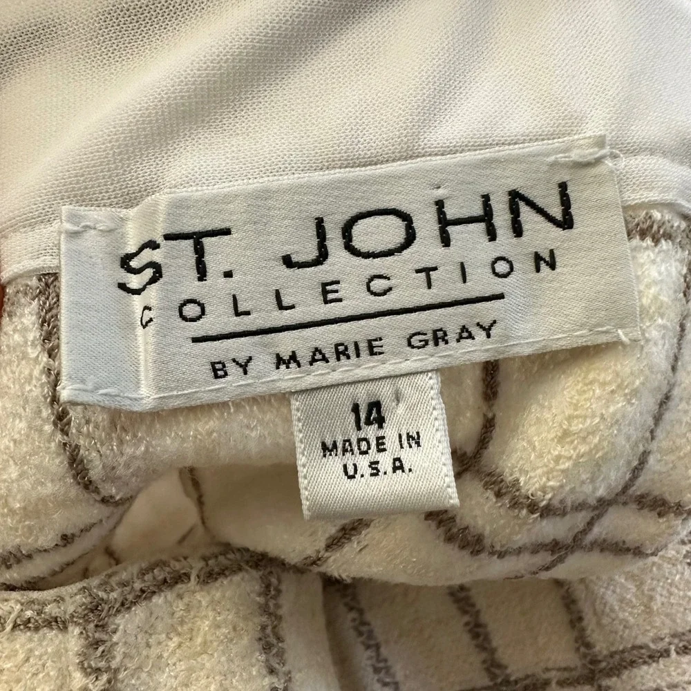 St. John Collection Gray Check Knit Pleated Midi Skirt Size 14 Vintage